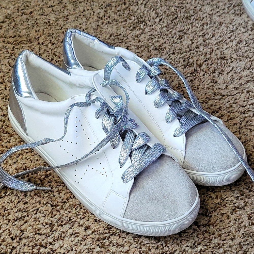 Silver & White Tennis Shoes